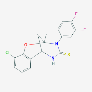 molecular formula C17H13ClF2N2OS B2691362 10-chloro-3-(3,4-difluorophenyl)-2-methyl-5,6-dihydro-2H-2,6-methanobenzo[g][1,3,5]oxadiazocine-4(3H)-thione CAS No. 933027-02-2