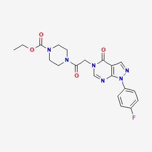molecular formula C20H21FN6O4 B2691363 ethyl 4-(2-(1-(4-fluorophenyl)-4-oxo-1H-pyrazolo[3,4-d]pyrimidin-5(4H)-yl)acetyl)piperazine-1-carboxylate CAS No. 852450-22-7