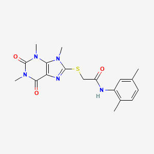 molecular formula C18H21N5O3S B2691371 N-(2,5-二甲基苯基)-2-(1,3,9-三甲基-2,6-二氧杂嘌呤-8-基)硫醇乙酰胺 CAS No. 897453-18-8