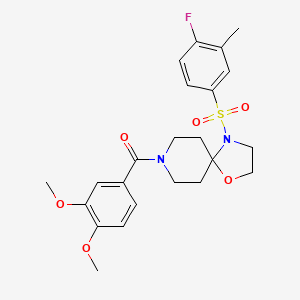 molecular formula C23H27FN2O6S B2691372 (3,4-Dimethoxyphenyl)(4-((4-fluoro-3-methylphenyl)sulfonyl)-1-oxa-4,8-diazaspiro[4.5]decan-8-yl)methanone CAS No. 946262-31-3