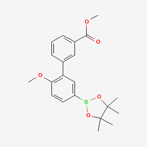 molecular formula C21H25BO5 B2691390 Methyl 3-[2-methoxy-5-(tetramethyl-1,3,2-dioxaborolan-2-yl)phenyl]benzoate CAS No. 2484920-08-1