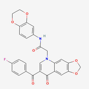 molecular formula C27H19FN2O7 B2691400 N-(2,3-dihydro-1,4-benzodioxin-6-yl)-2-[7-(4-fluorobenzoyl)-8-oxo-2H,5H,8H-[1,3]dioxolo[4,5-g]quinolin-5-yl]acetamide CAS No. 866342-69-0