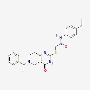 molecular formula C25H28N4O2S B2691405 N-(4-ethylphenyl)-2-((4-oxo-6-(1-phenylethyl)-3,4,5,6,7,8-hexahydropyrido[4,3-d]pyrimidin-2-yl)thio)acetamide CAS No. 866866-56-0