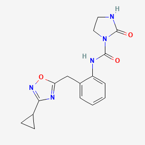molecular formula C16H17N5O3 B2691413 N-(2-((3-cyclopropyl-1,2,4-oxadiazol-5-yl)methyl)phenyl)-2-oxoimidazolidine-1-carboxamide CAS No. 1797962-72-1