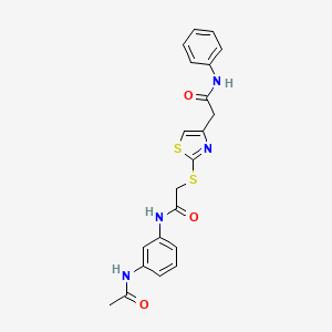 molecular formula C21H20N4O3S2 B2691437 N-(3-acetamidophenyl)-2-((4-(2-oxo-2-(phenylamino)ethyl)thiazol-2-yl)thio)acetamide CAS No. 953926-66-4
