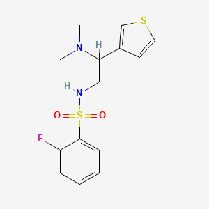 molecular formula C14H17FN2O2S2 B2691457 N-[2-(dimethylamino)-2-(thiophen-3-yl)ethyl]-2-fluorobenzene-1-sulfonamide CAS No. 946356-41-8