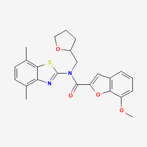 molecular formula C24H24N2O4S B2691500 N-(4,7-dimethylbenzo[d]thiazol-2-yl)-7-methoxy-N-((tetrahydrofuran-2-yl)methyl)benzofuran-2-carboxamide CAS No. 921827-02-3