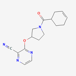 molecular formula C16H18N4O2 B2691532 3-((1-(Cyclohex-3-enecarbonyl)pyrrolidin-3-yl)oxy)pyrazine-2-carbonitrile CAS No. 2034576-21-9