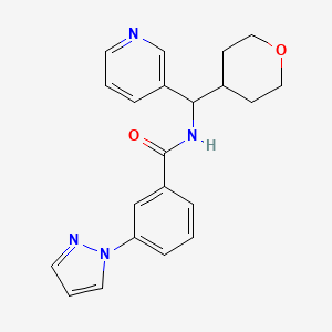 molecular formula C21H22N4O2 B2691551 N-[(oxan-4-yl)(pyridin-3-yl)methyl]-3-(1H-pyrazol-1-yl)benzamide CAS No. 2034406-93-2