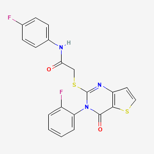 molecular formula C20H13F2N3O2S2 B2691559 N-(4-fluorophenyl)-2-{[3-(2-fluorophenyl)-4-oxo-3,4-dihydrothieno[3,2-d]pyrimidin-2-yl]sulfanyl}acetamide CAS No. 1260906-26-0