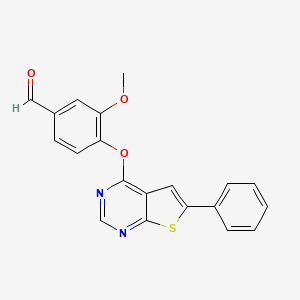 molecular formula C20H14N2O3S B2691566 3-Methoxy-4-[(6-phenylthieno[2,3-d]pyrimidin-4-yl)oxy]benzaldehyde CAS No. 379248-83-6