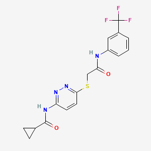 molecular formula C17H15F3N4O2S B2691570 N-(6-((2-oxo-2-((3-(trifluoromethyl)phenyl)amino)ethyl)thio)pyridazin-3-yl)cyclopropanecarboxamide CAS No. 1021120-32-0