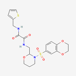 molecular formula C20H23N3O7S2 B2691575 N'-{[3-(2,3-dihydro-1,4-benzodioxine-6-sulfonyl)-1,3-oxazinan-2-yl]methyl}-N-[(thiophen-2-yl)methyl]ethanediamide CAS No. 872881-54-4