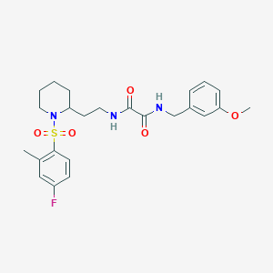 molecular formula C24H30FN3O5S B2691599 N-{2-[1-(4-fluoro-2-methylbenzenesulfonyl)piperidin-2-yl]ethyl}-N'-[(3-methoxyphenyl)methyl]ethanediamide CAS No. 898407-24-4