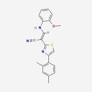 (E)-2-(4-(2,4-dimethylphenyl)thiazol-2-yl)-3-((2-methoxyphenyl)amino)acrylonitrile