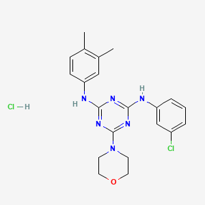 molecular formula C21H24Cl2N6O B2691644 N2-(3-chlorophenyl)-N4-(3,4-dimethylphenyl)-6-(morpholin-4-yl)-1,3,5-triazine-2,4-diamine hydrochloride CAS No. 1179414-83-5