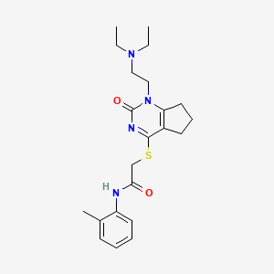molecular formula C22H30N4O2S B2691683 2-((1-(2-(diethylamino)ethyl)-2-oxo-2,5,6,7-tetrahydro-1H-cyclopenta[d]pyrimidin-4-yl)thio)-N-(o-tolyl)acetamide CAS No. 898445-73-3