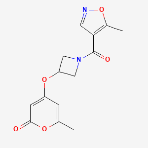 molecular formula C14H14N2O5 B2691684 6-methyl-4-((1-(5-methylisoxazole-4-carbonyl)azetidin-3-yl)oxy)-2H-pyran-2-one CAS No. 2034385-38-9