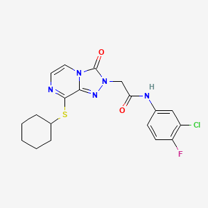 molecular formula C19H19ClFN5O2S B2691689 N-(3-chloro-4-fluorophenyl)-2-[8-(cyclohexylsulfanyl)-3-oxo-2H,3H-[1,2,4]triazolo[4,3-a]pyrazin-2-yl]acetamide CAS No. 1251550-15-8