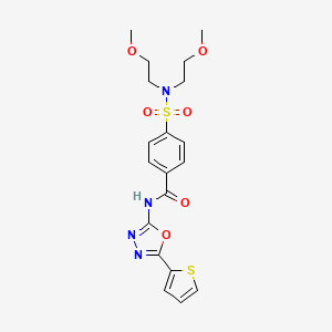 molecular formula C19H22N4O6S2 B2691704 4-(N,N-bis(2-methoxyethyl)sulfamoyl)-N-(5-(thiophen-2-yl)-1,3,4-oxadiazol-2-yl)benzamide CAS No. 533872-09-2