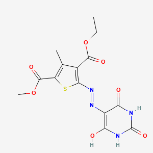 B2691729 4-ethyl 2-methyl 3-methyl-5-(2-(2,4,6-trioxotetrahydropyrimidin-5(2H)-ylidene)hydrazinyl)thiophene-2,4-dicarboxylate CAS No. 446851-99-6