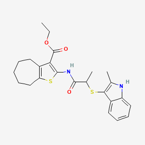 molecular formula C24H28N2O3S2 B2691770 ethyl 2-{2-[(2-methyl-1H-indol-3-yl)sulfanyl]propanamido}-4H,5H,6H,7H,8H-cyclohepta[b]thiophene-3-carboxylate CAS No. 536702-10-0