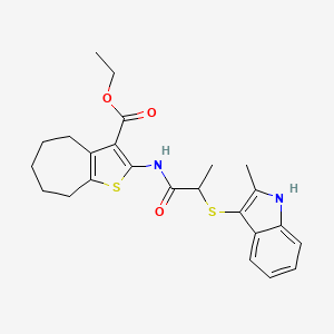 ethyl 2-[2-[(2-methyl-1H-indol-3-yl)sulfanyl]propanoylamino]-5,6,7,8-tetrahydro-4H-cyclohepta[b]thiophene-3-carboxylate