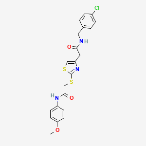 molecular formula C21H20ClN3O3S2 B2691774 N-(4-chlorobenzyl)-2-(2-((2-((4-methoxyphenyl)amino)-2-oxoethyl)thio)thiazol-4-yl)acetamide CAS No. 941892-69-9