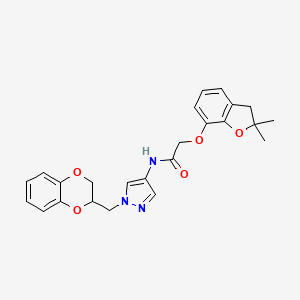 molecular formula C24H25N3O5 B2691785 N-{1-[(2,3-dihydro-1,4-benzodioxin-2-yl)methyl]-1H-pyrazol-4-yl}-2-[(2,2-dimethyl-2,3-dihydro-1-benzofuran-7-yl)oxy]acetamide CAS No. 1797159-22-8