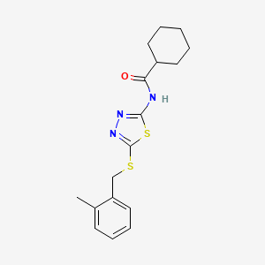 molecular formula C17H21N3OS2 B2691825 N-(5-{[(2-methylphenyl)methyl]sulfanyl}-1,3,4-thiadiazol-2-yl)cyclohexanecarboxamide CAS No. 868972-97-8