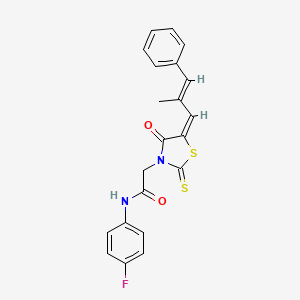 N-(4-fluorophenyl)-2-[(5E)-5-[(E)-2-methyl-3-phenylprop-2-enylidene]-4-oxo-2-sulfanylidene-1,3-thiazolidin-3-yl]acetamide
