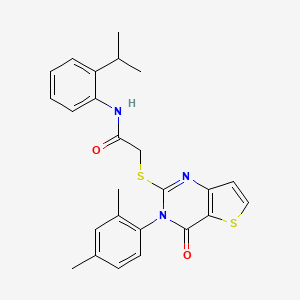molecular formula C25H25N3O2S2 B2691999 2-{[3-(2,4-dimethylphenyl)-4-oxo-3,4-dihydrothieno[3,2-d]pyrimidin-2-yl]sulfanyl}-N-[2-(propan-2-yl)phenyl]acetamide CAS No. 1260918-49-7