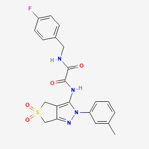 molecular formula C21H19FN4O4S B2692007 N'-[(4-fluorophenyl)methyl]-N-[2-(3-methylphenyl)-5,5-dioxo-2H,4H,6H-5lambda6-thieno[3,4-c]pyrazol-3-yl]ethanediamide CAS No. 899751-10-1
