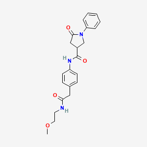 molecular formula C22H25N3O4 B2692022 N-(4-(2-((2-methoxyethyl)amino)-2-oxoethyl)phenyl)-5-oxo-1-phenylpyrrolidine-3-carboxamide CAS No. 1060317-06-7