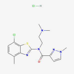 molecular formula C17H21Cl2N5OS B2692034 N-(7-chloro-4-methyl-1,3-benzothiazol-2-yl)-N-[2-(dimethylamino)ethyl]-1-methyl-1H-pyrazole-3-carboxamide hydrochloride CAS No. 1185030-78-7