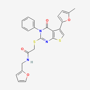molecular formula C24H19N3O4S2 B2692056 N-[(furan-2-yl)methyl]-2-{[5-(5-methylfuran-2-yl)-4-oxo-3-phenyl-3H,4H-thieno[2,3-d]pyrimidin-2-yl]sulfanyl}acetamide CAS No. 670273-80-0