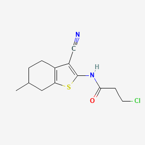 molecular formula C13H15ClN2OS B2692092 3-chloro-N-(3-cyano-6-methyl-4,5,6,7-tetrahydro-1-benzothien-2-yl)propanamide CAS No. 379244-59-4