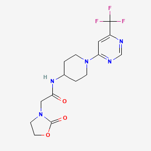 molecular formula C15H18F3N5O3 B2692103 2-(2-oxooxazolidin-3-yl)-N-(1-(6-(trifluoromethyl)pyrimidin-4-yl)piperidin-4-yl)acetamide CAS No. 2034413-11-9