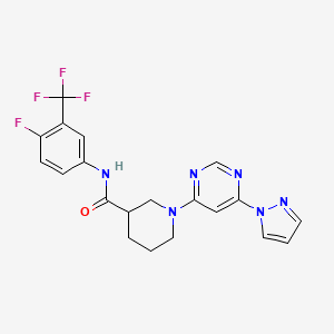 1-(6-(1H-pyrazol-1-yl)pyrimidin-4-yl)-N-(4-fluoro-3-(trifluoromethyl)phenyl)piperidine-3-carboxamide