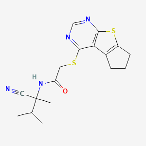 molecular formula C17H20N4OS2 B2692202 N-(2-Cyano-3-methylbutan-2-yl)-2-(7-thia-9,11-diazatricyclo[6.4.0.02,6]dodeca-1(8),2(6),9,11-tetraen-12-ylsulfanyl)acetamide CAS No. 848908-43-0