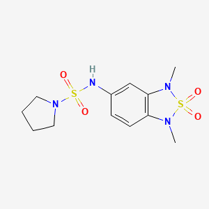 molecular formula C12H18N4O4S2 B2692206 N-(1,3-dimethyl-2,2-dioxido-1,3-dihydrobenzo[c][1,2,5]thiadiazol-5-yl)pyrrolidine-1-sulfonamide CAS No. 2034260-62-1