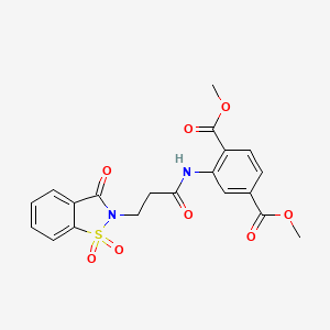 molecular formula C20H18N2O8S B2692241 dimethyl 2-(3-(1,1-dioxido-3-oxobenzo[d]isothiazol-2(3H)-yl)propanamido)terephthalate CAS No. 899996-27-1