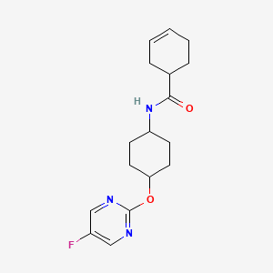 molecular formula C17H22FN3O2 B2692325 N-((1r,4r)-4-((5-fluoropyrimidin-2-yl)oxy)cyclohexyl)cyclohex-3-enecarboxamide CAS No. 2034194-53-9