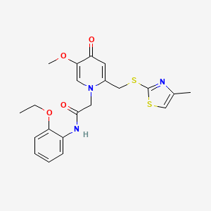 molecular formula C21H23N3O4S2 B2692333 N-(2-ethoxyphenyl)-2-(5-methoxy-2-(((4-methylthiazol-2-yl)thio)methyl)-4-oxopyridin-1(4H)-yl)acetamide CAS No. 1005291-80-4