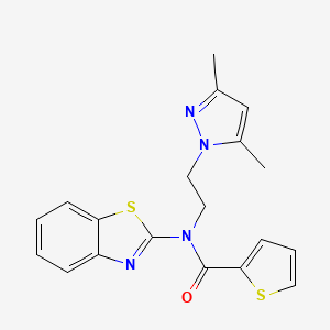 molecular formula C19H18N4OS2 B2692363 N-(1,3-benzothiazol-2-yl)-N-[2-(3,5-dimethyl-1H-pyrazol-1-yl)ethyl]thiophene-2-carboxamide CAS No. 1172545-13-9