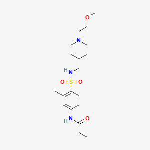 molecular formula C19H31N3O4S B2692376 N-(4-(N-((1-(2-methoxyethyl)piperidin-4-yl)methyl)sulfamoyl)-3-methylphenyl)propionamide CAS No. 953143-24-3