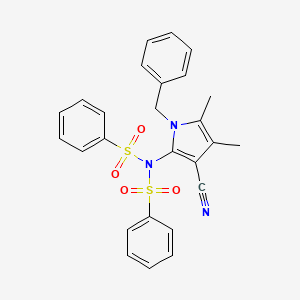 molecular formula C26H23N3O4S2 B2692382 N-(1-benzyl-3-cyano-4,5-dimethyl-1H-pyrrol-2-yl)-N-(phenylsulfonyl)benzenesulfonamide CAS No. 478033-05-5