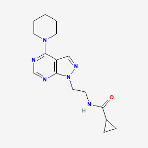 molecular formula C16H22N6O B2692429 N-(2-(4-(piperidin-1-yl)-1H-pyrazolo[3,4-d]pyrimidin-1-yl)ethyl)cyclopropanecarboxamide CAS No. 1021025-26-2