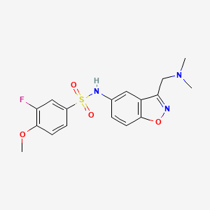 molecular formula C17H18FN3O4S B2692490 N-{3-[(dimethylamino)methyl]-1,2-benzoxazol-5-yl}-3-fluoro-4-methoxybenzene-1-sulfonamide CAS No. 2379996-25-3