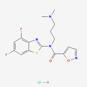 molecular formula C16H17ClF2N4O2S B2692553 N-(4,6-DIFLUORO-1,3-BENZOTHIAZOL-2-YL)-N-[3-(DIMETHYLAMINO)PROPYL]-1,2-OXAZOLE-5-CARBOXAMIDE HYDROCHLORIDE CAS No. 1189441-15-3